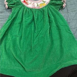 Green Kids Dress with Embroidered Detail